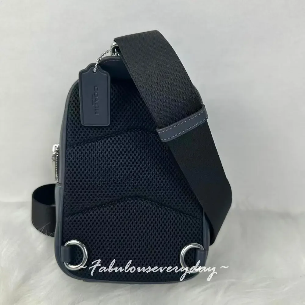 Coach Men's Racer Sling Pack In Signature Camo Print/Silver/Blue Multi CDC19 NWT